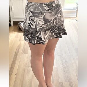 Reef Legends P/S Activewear Skort Hidden Short Gray Palm Leaf Print Tennis Skirt